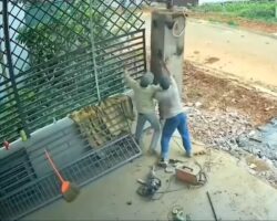 Worker pinned by concrete pillar
