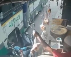 Young Indian woman crushed by bus after falling off moped