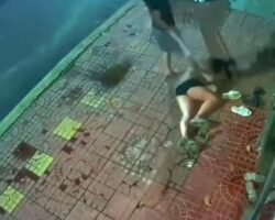 Brutally beats wife and kicks her in head on sidewalk