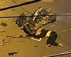Drunk female motorcyclist crashes into utility pole