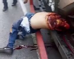 Horrific aftermath of motorcycle-truck collision