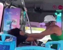 Motorcyclist attacks woman on bus, passengers fight back