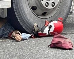 Motorcyclist pulls directly into path of oncoming truck