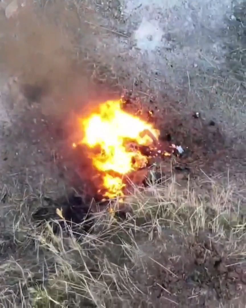 Russian soldier burns alive after drone strike #2 • GoreCenter