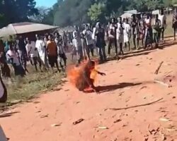 Thief beaten and set on fire