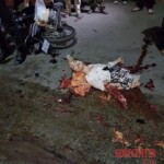 Young woman on motorcycle crushed by truck