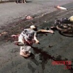 Young woman on motorcycle crushed by truck