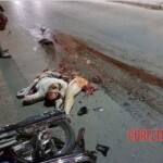 Young woman on motorcycle crushed by truck