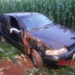 Woman crashed her car into field