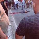 Bloody aftermath of motorcycle accident