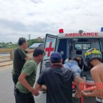 Young woman's leg is crushed by concrete mixer truck