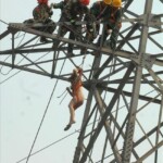 Suicide jumper landed on power pole