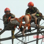 Suicide jumper landed on power pole