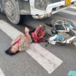 Middle-aged woman has her lower part crushed by concrete truck