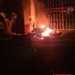 Motorcycle burns after crash, driver dead, passenger badly injured