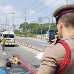 Thai female motorcyclist crushed by truck