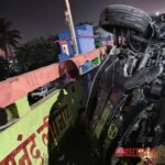 Motorcyclist sent flying off bridge in traffic accident