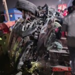 Motorcyclist sent flying off bridge in traffic accident