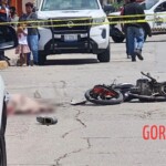 Two young men on motorcycle struck by city public transport bus