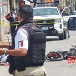 Two young men on motorcycle struck by city public transport bus