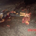Completely crushed by truck while trying to cross road